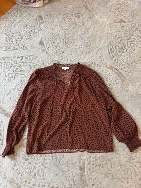 THML Rust Brown Long Sleeve Leopard Print Blouse